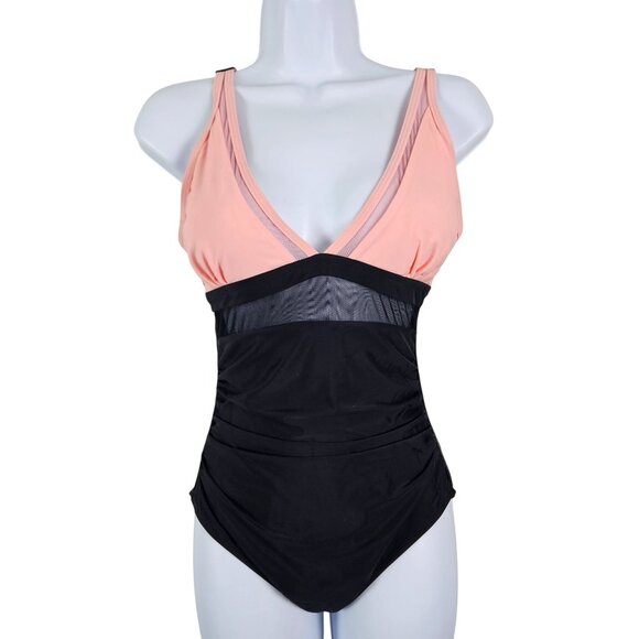 Suuksess Womens Elegant Mesh Panel High-Waisted One-Piece Swimsuit Size Small - Picture 4 of 14